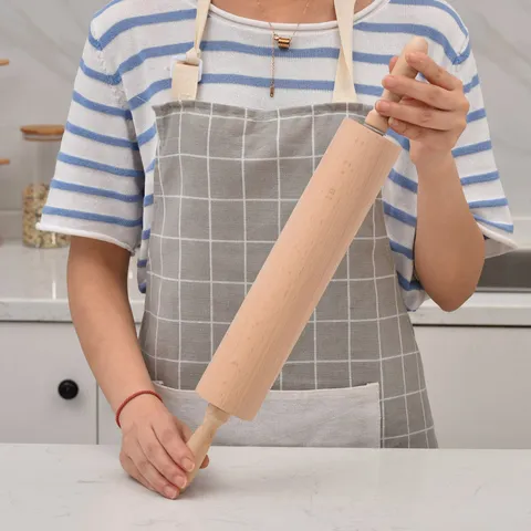 Rouleau à Pâtisserie en Bois de Hêtre Naturel Rouleau à Pâte Rotatif Non Peint Non Ciré Outil de Cuisson en Bois pour Pizza Pâtisserie