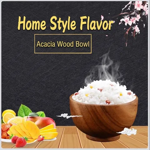 Bol en Bois d'Acacia Style Japonais Grain Naturel Bol à Riz Soupe Salade Pour Adultes Enfants Vaisselle en Bois Artisanale