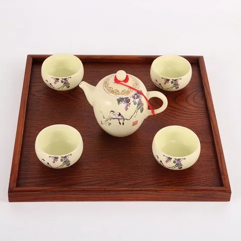 Square Wooden Serving Tray Natural Wood Tea Tray Coffee Fruit Platter Dish For Home Hotel Kitchen Minimalist Wood Grain Serving Tray