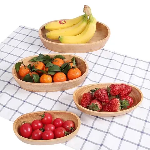 Japanese Boat-Shaped Wood Serving Tray For Fruit Snacks Dessert Rubberwood Natural Wood Serving Dish Minimalist Style Home Hotel Decor Tray