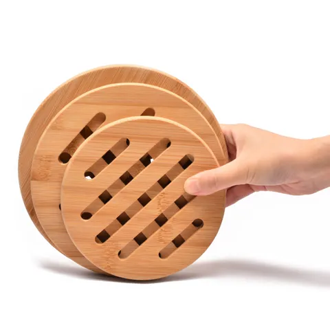 Bamboo Hollow Out Placemat Heat Resistant Coaster Table Pot Pad Storage Rack Natural Wood Color Kitchen Dining Protection Accessories