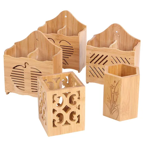 Porte-Baguettes en Bambou Minimaliste Moderne Suspendu Boîte de Rangement pour Ustensiles de Cuisine Égouttoir à Vaisselle Ajouré en Forme de Pomme