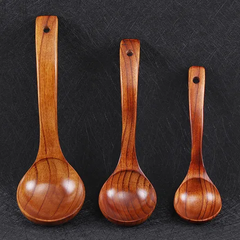 Japanse Koreaanse Stijl Lange Handvat Houten Soeplepel Indische Sering Hout Gebogen Pollepel Gepolijst Keukengerei Voor Thuis Koken