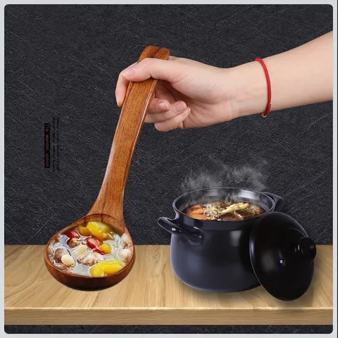Japanse Koreaanse Stijl Lange Handvat Houten Soeplepel Indische Sering Hout Gebogen Pollepel Gepolijst Keukengerei Voor Thuis Koken
