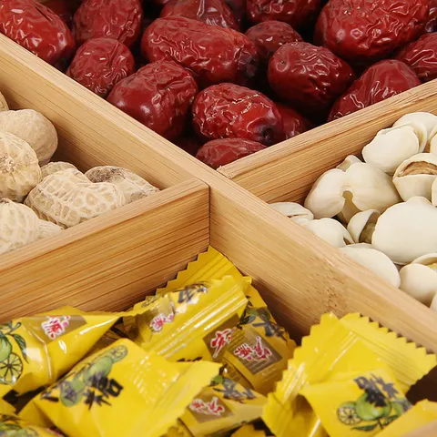 Boîte à Fruits Secs Créative en Bambou avec Couvercle Compartimentée Organisateur de Bonbons pour Salon