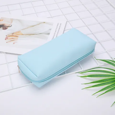 Tragbare PU Leder Kosmetiktasche Große Kapazität Wasserdicht Kosmetik Organizer Etui Einfarbig Reißverschluss Federmappe Damen Reise Aufbewahrungstasche