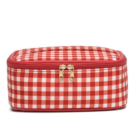 Rood Wit Lavendel Gingham Ruitjes Make-uptas Draagbare Reis Cosmetische Tas Toiletartikelen Opslag Organizer Tas Voor Vrouwen