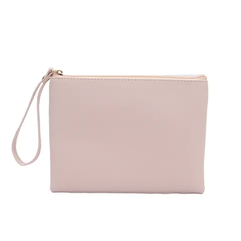 Minimalist Waterproof PU Leather Makeup Bag Large Capacity Cosmetic Pouch With Portable Wristlet Strap Solid Color Organizer