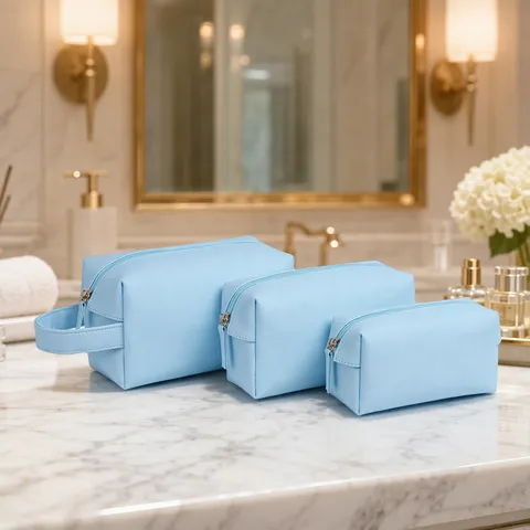 Waterdichte PU-leren Make-uptas Grote Capaciteit Reizen Toilettas Draagbaar Minimalistisch Effen Kleur Saffiaankorrel Voor Dames