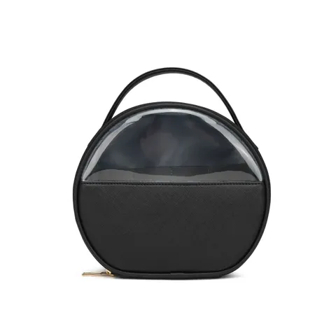 Waterdicht Draagbaar Rond Make-uptas PU-leer Transparant PVC Reis Toilettas Handbediende Cosmetische Pouch