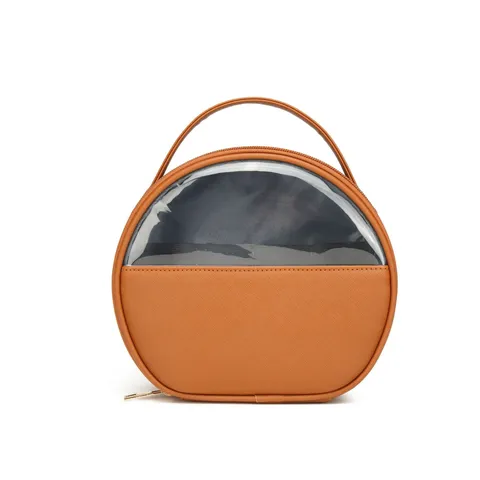 Waterdicht Draagbaar Rond Make-uptas PU-leer Transparant PVC Reis Toilettas Handbediende Cosmetische Pouch