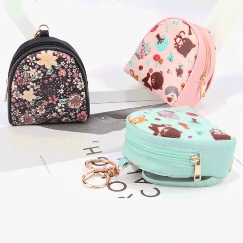 Mini Schelpvormige Muntportemonnee Cartoon Bloemenprint PU Leer Portemonnee Met Sleutelhanger Gouden Rits Draagbare Muntentas