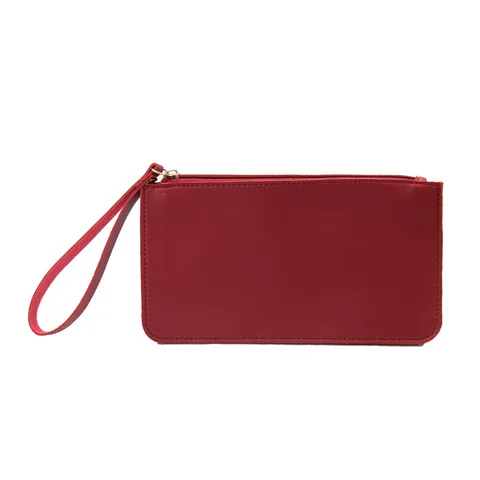 Borsa Cosmetica in Pelle PU Minimalista in Tinta Unita Pochette Impermeabile con Cerniera per Trucco Monete Viaggio Donna