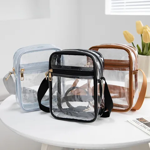 Fashion Transparent PVC Waterproof Crossbody Makeup Bag For Women Men Clear Travel Storage Pouch Shoulder Bag Adjustable Strap