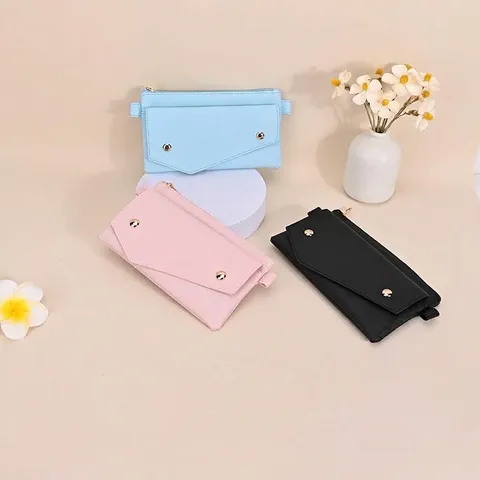 Koreaanse Stijl PU Lederen Crossbody Telefoontas Voor Dames Kinderen Eenvoudige Effen Kleur Envelop Kleine Portemonnee Met Riem