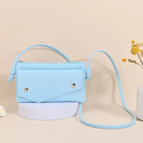 Koreaanse Stijl PU Lederen Crossbody Telefoontas Voor Dames Kinderen Eenvoudige Effen Kleur Envelop Kleine Portemonnee Met Riem