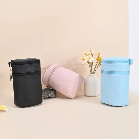 Dames Lichtgewicht PU Lederen Cilindrische Crossbody Tas Effen Kleur Klein Telefoontasje Dubbele Rits Mini Schoudertas Voor Dagelijks Zomer