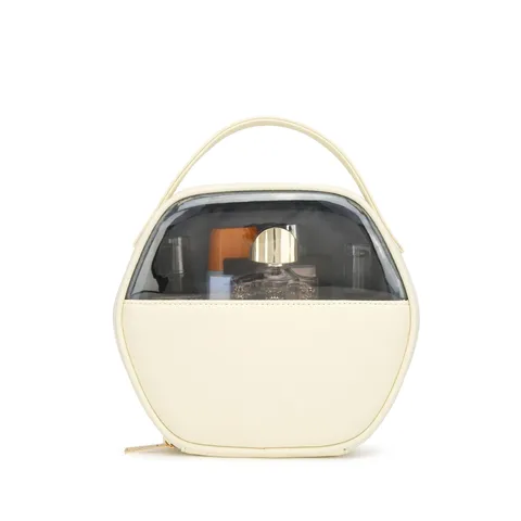 Halfcirkelvormige PU Waterdichte Make-up Tas Grote Capaciteit Reis Toilettas Draagbare Cosmetische Organizer Met Zichtvenster