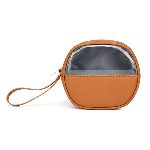 Ronde Draagbare PU-Lederen Transparante Cosmetische Tas Waterdichte Reis Makeup Organizer Circulaire Toilettas Voor Dames