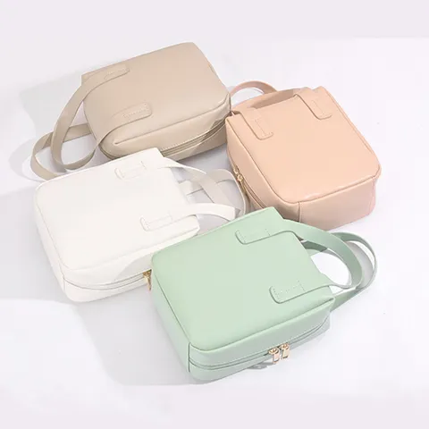 Borsa da Trucco in Pelle PU Impermeabile Beauty Case da Viaggio Portatile Organizzatore per Cosmetici Con Manico a Cerniera per Donna Uomo Uso Quotidiano