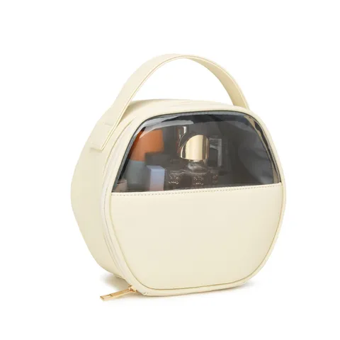 Halfcirkelvormige PU Waterdichte Make-up Tas Grote Capaciteit Reis Toilettas Draagbare Cosmetische Organizer Met Zichtvenster