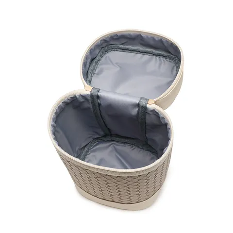 Borsa da Viaggio Portatile di Grande Capacità in Pelle PU Intrecciata Impermeabile per Cosmetici per Donna e Uomo