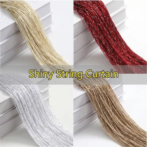 Sparkling Silver String Curtain Tassel Door Curtain For Room Divider Living Room Decor Metallic Thread Fringe Curtain Home Decoration
