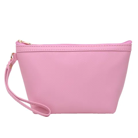Draagbare PU Leren Cosmetische Tas Minimalistische Effen Kleur Make-up Pouch Met Rits Polsbandje Waterdichte Reizen Opbergtas Vrouwen