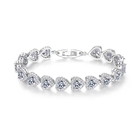 Pulsera de Eslabones de Corazón de Cobre y Circonia para Mujer Elegante Pulsera de Tenis en Forma de Corazón Joyería Coreana