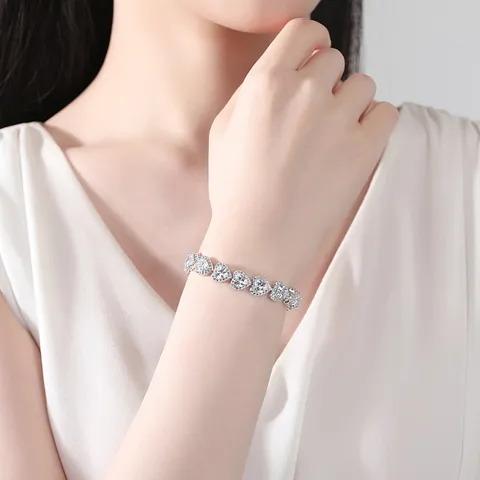 Pulsera de Eslabones de Corazón de Cobre y Circonia para Mujer Elegante Pulsera de Tenis en Forma de Corazón Joyería Coreana