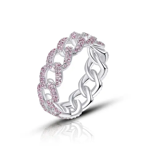 Anillo de Eslabones Cubanos Minimalista de Cobre con Circonia Incrustada Plateado Para Mujeres Hombres Joyería de Moda Hip Hop