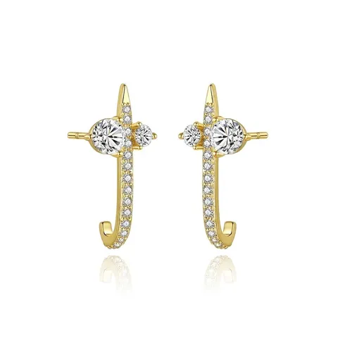 Minimalist Gold Plated Copper Zirconia Stud Earrings For Women Korean Style J Shaped Geometric Jewelry ins Elegant Zirconia Earrings