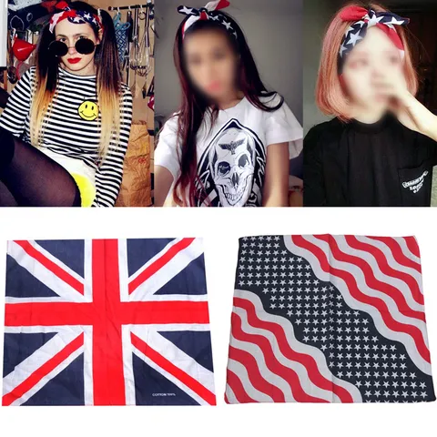 Bandana de Algodón Unisex Hip Hop Pañuelo Cuadrado Street Dance Gorro Patrón Bandera Estrellas Bufanda Para Hombre Mujer Accesorios de Diadema Exterior