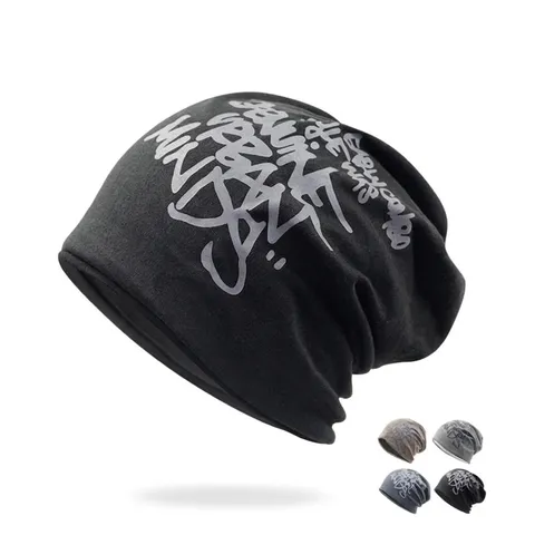 Hip Hop Graffiti Letters Slouchy Beanie Hat For Men Women Cotton Blend Printed Thin Skullcap Turban Hat Casual Streetwear Headwear