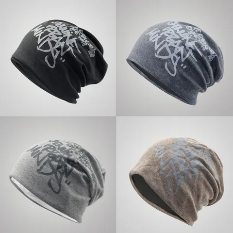 Hip Hop Graffiti Letters Slouchy Beanie Hat For Men Women Cotton Blend Printed Thin Skullcap Turban Hat Casual Streetwear Headwear