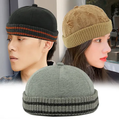Vintage Knitted Miki Hat For Men Women Distressed Ripped Brimless Skullcap Yuppie Rolled Edge Beanie Cap Retro Streetwear Casual Winter Warm Hat
