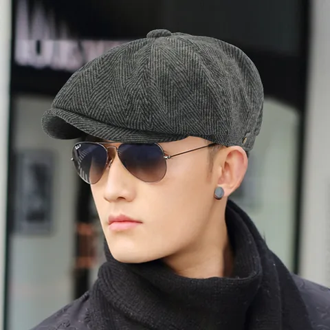 Retro British Herringbone Newsboy Cap For Men Women Casual Octagonal Hat Autumn Winter Warm Polyester Baker Boy Beret
