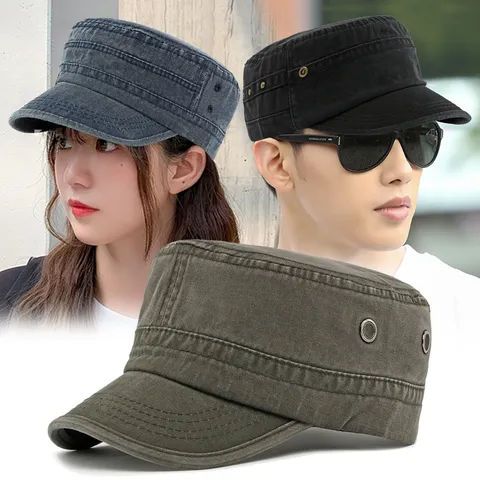 Gewaschene Baumwolle Used-Look Cadet Cap Für Herren Damen Verstellbar Atmungsaktiv Militär Stil Sonnenhut Outdoor Lässige Mütze