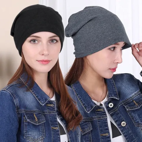 Gorro Slouchy Unisex Mezcla de Algodón y Poliéster Doble Capa Cálido Antiviento Skull Cap Gorro Elástico para Mujeres Hombres