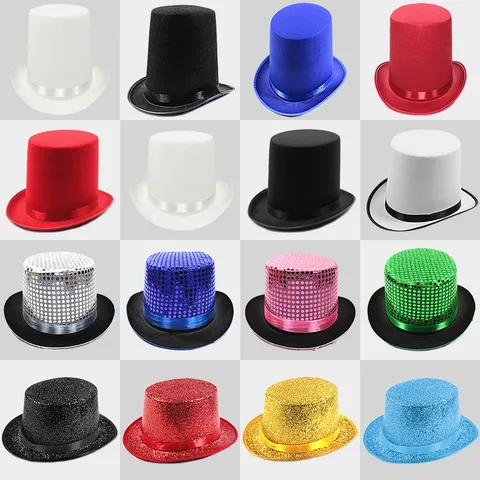 British Retro High Top Hat For Men Women Kids Stage Magic Performance Gentleman Jazz Bowler Hat With Ribbon Decor