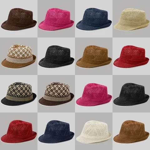 Sombrero de Sol Fedora Transpirable de Verano para Hombres Mujeres Estilo Británico Informal Sombrero de Paja Calado para Playa Protección Solar