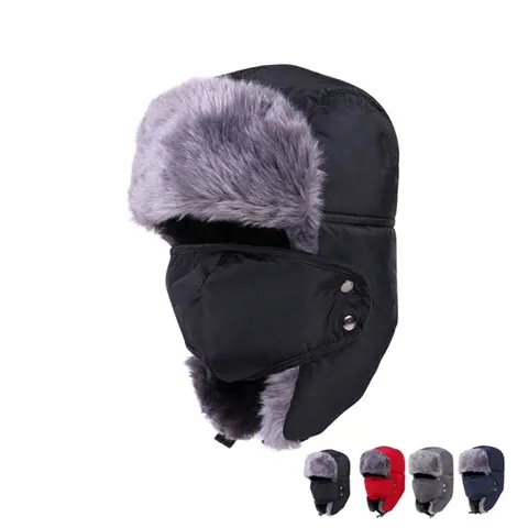 Winter Warm Trapper Hat Men Women Windproof Thickened Faux Fur Earflap Hat With Removable Mask Outdoor Ski Riding Cap