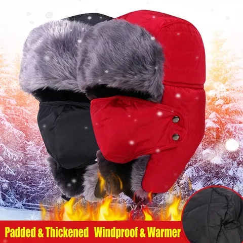 Winter Warm Trapper Hat Men Women Windproof Thickened Faux Fur Earflap Hat With Removable Mask Outdoor Ski Riding Cap