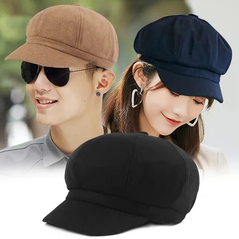 Unisex Vintage Newsboy Cap Woolen Plaid Winter Warm Beret Hat For Men Women Retro Painter Artist Octagonal Cap