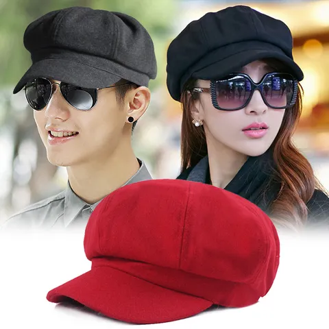 Unisex Vintage Newsboy Cap Woolen Plaid Winter Warm Beret Hat For Men Women Retro Painter Artist Octagonal Cap