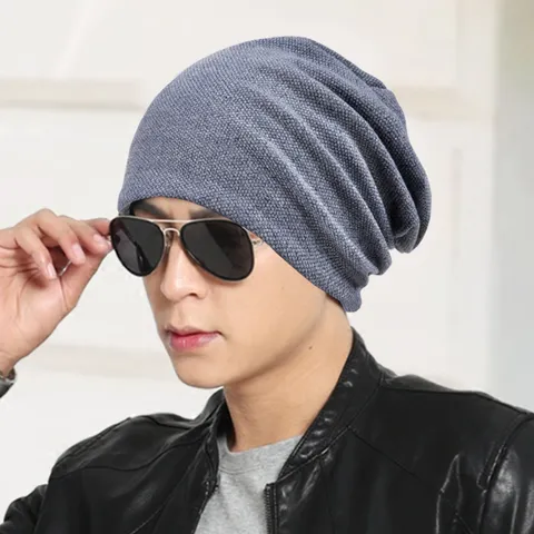 Cotton Slouchy Beanie Hat Granular Knit Winter Warm Hat Unisex Solid Color Outdoor Leisure Streetwear Cuffless Beanie