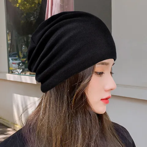 Cotton Slouchy Beanie Hat Granular Knit Winter Warm Hat Unisex Solid Color Outdoor Leisure Streetwear Cuffless Beanie