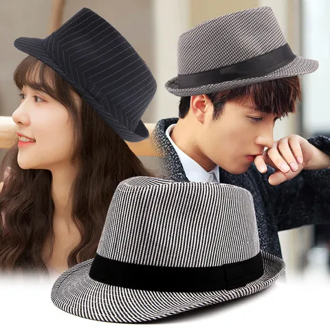 Cappello Fedora Retrò Britannico a Quadri per Uomo e Donna Vintage a Righe Cappello da Sole in Misto Cotone Traspirante Jazz Cap