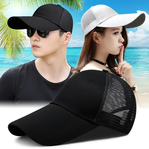 Unisex Breathable Mesh Baseball Cap Long Brim Sun Protection Outdoor Sport Hat Cotton Blend Hollow Out Adjustable Sun Hat