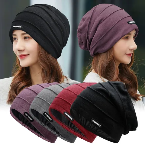 Gorro Unisex Plisado de Parte Superior Plana Invierno Cálido de Punto Slouchy Beanie Casual Turbante